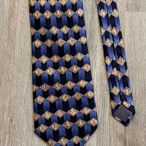 Joseph & Feiss Hexagonal Pattern Silk Tie in Navy and Gold